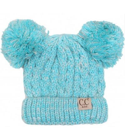 Skullies & Beanies Children Kid Toddler Girl Boy Colorful Knit Beanie with Knit Double Pom Pom - Mint - C018OE2T3S8 $15.65
