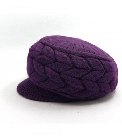 Skullies & Beanies Winter Knit Hat Stretch Warm Beanie Ski Cap with Visor for Women Girl - Purple - C5186QSXGHX $10.40