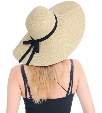 Sun Hats Womens Beach Straw Hat UPF 50 Wide Brim Sun Blocking Hat Foldable Summer Hat for Travel Floppy Sun Hat Women - CG18U...