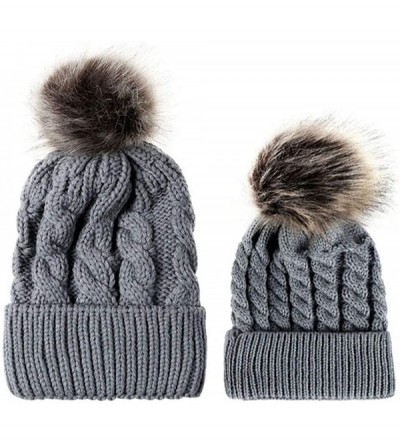 Skullies & Beanies Family Matching Mom Baby Knitting Wool Hemming Hat Keep Warm Winter Ball Hat Cap - ❤gray❤ - CF18IQ950I0 $8.38