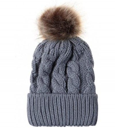 Skullies & Beanies Family Matching Mom Baby Knitting Wool Hemming Hat Keep Warm Winter Ball Hat Cap - ❤gray❤ - CF18IQ950I0 $8.38