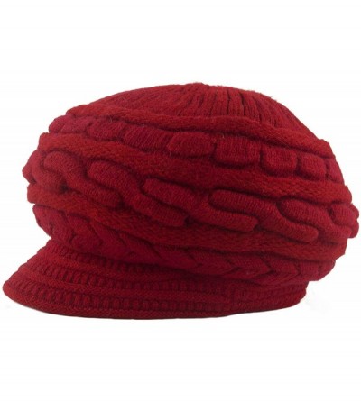 Skullies & Beanies Women's Winter Warm Hat Crochet Slouchy Beanie Knitted Caps with Visor - A-red - CV18K6N4X66 $14.88