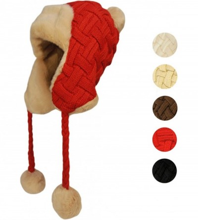 Skullies & Beanies Knit Hats for Women - Womens Trapper Hat - Womens Ushanka Russian Hat - Pom Pom - Red - CT19403RHW2 $58.62