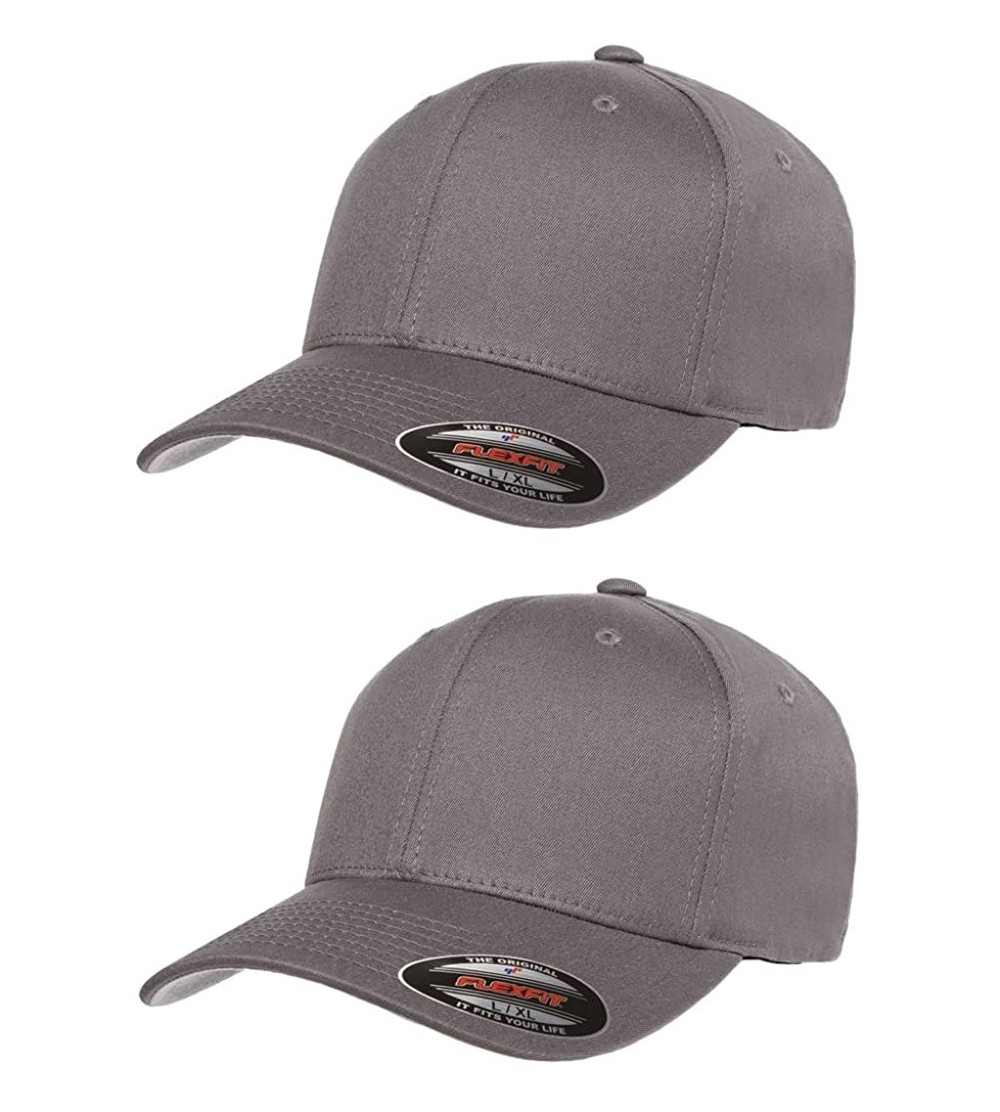 Baseball Caps 2-Pack Premium Original Cotton Twill Fitted Hat w/THP No Sweat Headliner Bundle Pack - Grey - CQ185G5HYHD $29.34