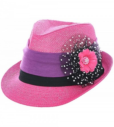 Fedoras Women's Floral Polka Dot Fedora Hat - Pink - CE12GLW4V25 $71.54