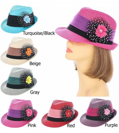 Fedoras Women's Floral Polka Dot Fedora Hat - Pink - CE12GLW4V25 $24.92