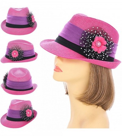 Fedoras Women's Floral Polka Dot Fedora Hat - Pink - CE12GLW4V25 $24.92