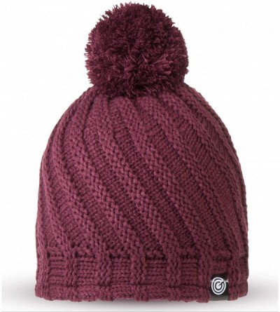 Skullies & Beanies Evony Womens Ribbed Pom Beanie Hat with Warm Fleece Lining - One Size - Burgundy - C7187NLXQD2 $19.75