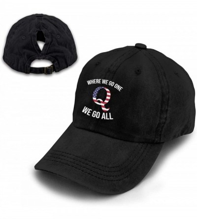 Baseball Caps Q Anon Where We Go One We Go All Vintage Washed Dyed Dad Hat Adjustable Baseball Hat - Ponytail Black - CQ199N6...
