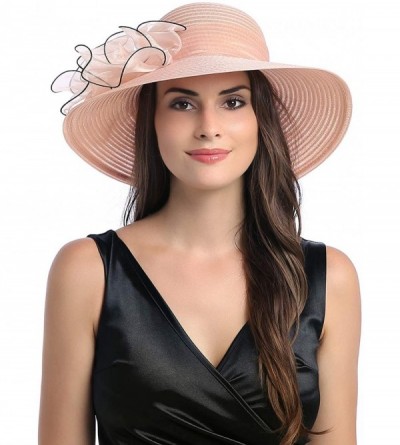 Sun Hats Women's Church Kentucky Derby Sun Hats Wide Brim Organza Wedding Sun Caps - Pink - C718M6HSGHW $17.47