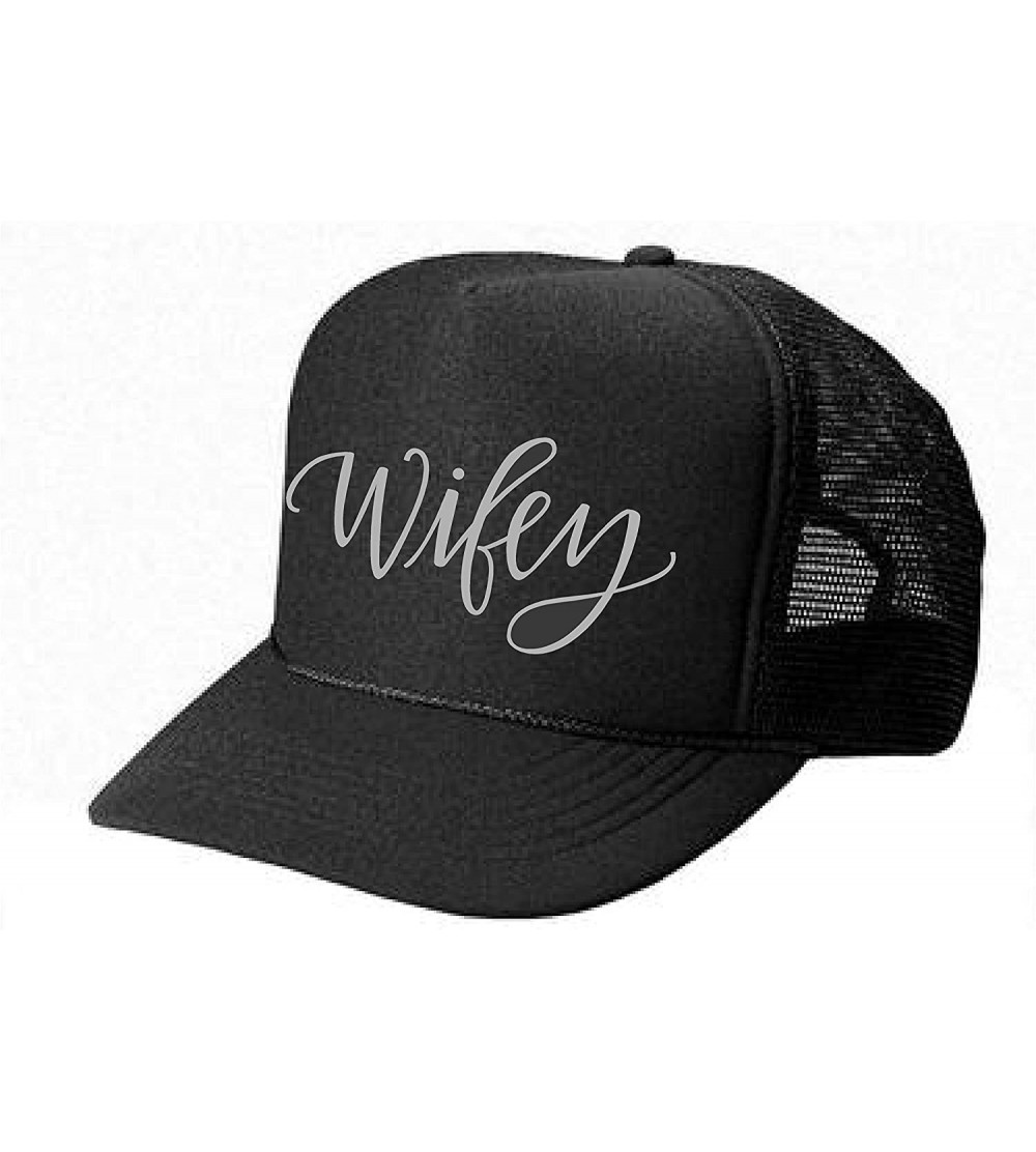Baseball Caps Women's Mens Unisex Trucker HAT - Wifey - Cool Stylish Apparel Accessories - Black-silver Print - CN185C4RC7G $...