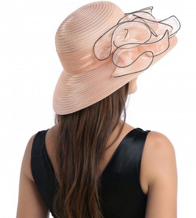Sun Hats Women's Church Kentucky Derby Sun Hats Wide Brim Organza Wedding Sun Caps - Pink - C718M6HSGHW $17.47