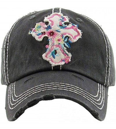 Baseball Caps Women's Floral Cross Distressed Vintage Baseball Hat Cap - Black - CG18R58YSR6 $22.55