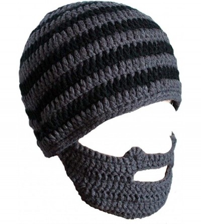 Skullies & Beanies Unisex Knit Stubble Beard Beanie - Gray Stripes - C511OX65EDR $12.92