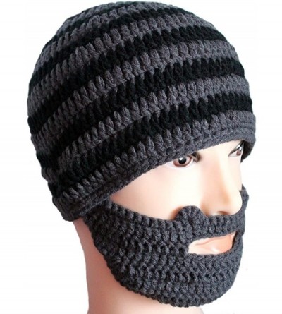 Skullies & Beanies Unisex Knit Stubble Beard Beanie - Gray Stripes - C511OX65EDR $12.92
