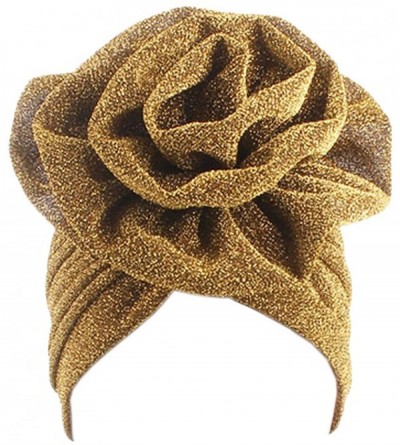 Skullies & Beanies Shiny Flower Turban Shimmer Chemo Cap Hairwrap Headwear Beanie Hair Scarf - Gold - C618R3Y325H $22.37