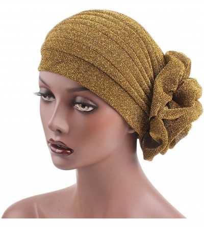 Skullies & Beanies Shiny Flower Turban Shimmer Chemo Cap Hairwrap Headwear Beanie Hair Scarf - Gold - C618R3Y325H $8.79