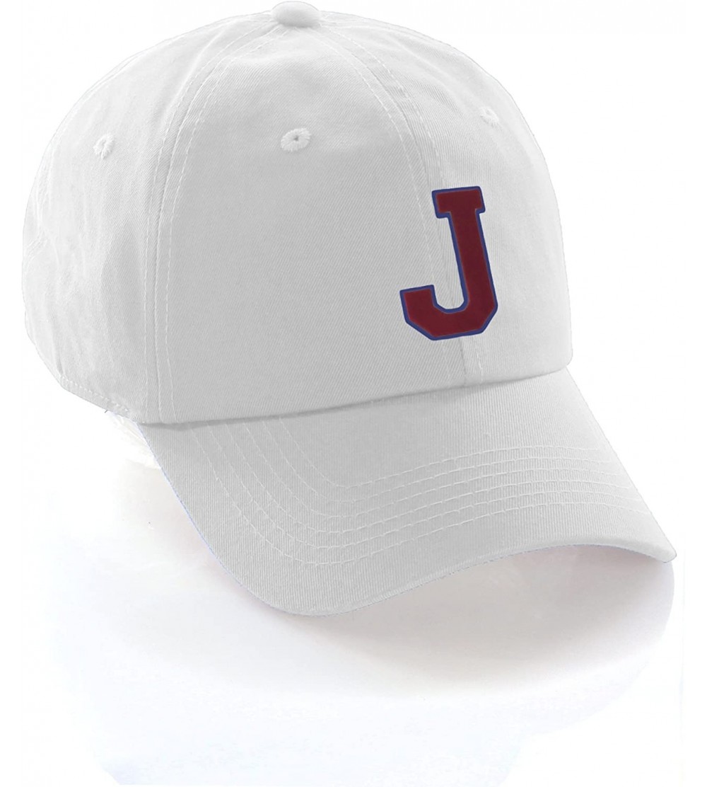 Baseball Caps Customized Letter Intial Baseball Hat A to Z Team Colors- White Cap Blue Red - Letter J - C518ESACUX7 $15.03