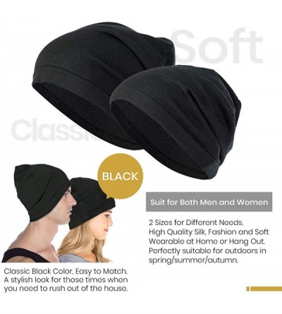 Skullies & Beanies 100% Silk Knitted Slouchy Beanie Breathable Thin Women Men Stretch Skull Cap Soft Comfortable - Black - CL...