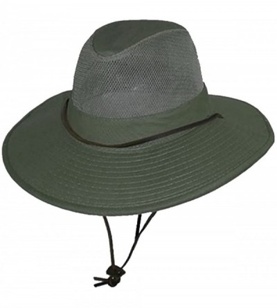 Sun Hats Men's 1 Piece Brushed Twill Mesh Safari Hat With Genuine Leather Trim-Large-Leoden - CP11P8THA6L $43.83