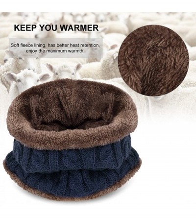 Skullies & Beanies 2-Pieces Winter Beanie Hat Scarf Set Warm Knit Hat Thick Knit Skull Cap for Men Women - Navy Blue - CJ187C...