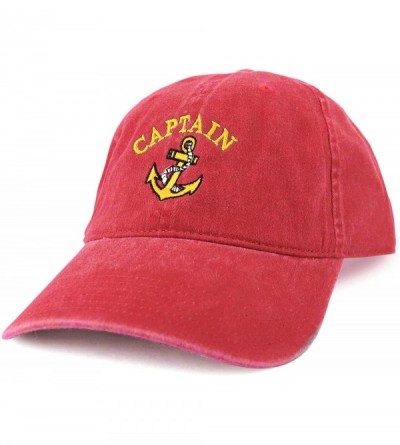 Baseball Caps Captain Anchor Logo Embroidered Pigment Dyed 100% Cotton Cap - Red - CD12BPPAX33 $21.87