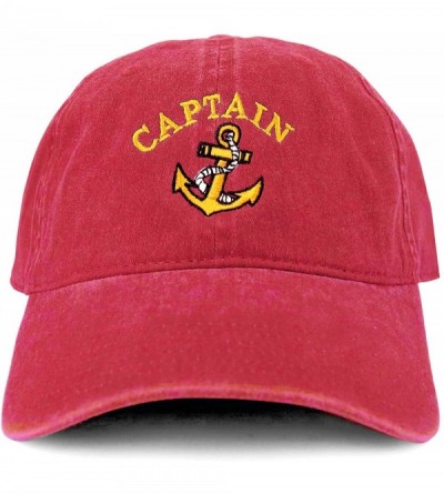 Baseball Caps Captain Anchor Logo Embroidered Pigment Dyed 100% Cotton Cap - Red - CD12BPPAX33 $21.87