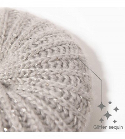 Berets Winter Chic Warm Double Layer Crochet Chunky Knit Slouchy Beret Beanie Hat for Women - Grey - CR18T6IT8N7 $7.21