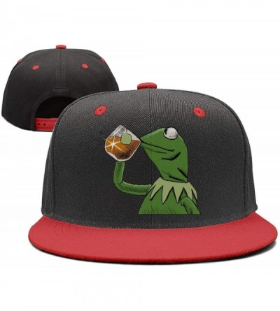 Baseball Caps The Frog "Sipping Tea" Adjustable Strapback Cap - 1000funny-green-frog-sipping-tea-10 - CE18ICR3LD7 $34.39