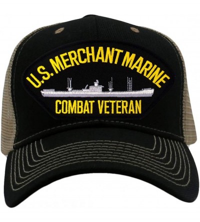 Baseball Caps US Merchant Marine - Combat Veteran Hat/Ballcap Adjustable One Size Fits Most - Mesh-back Black & Tan - CQ18OR2...