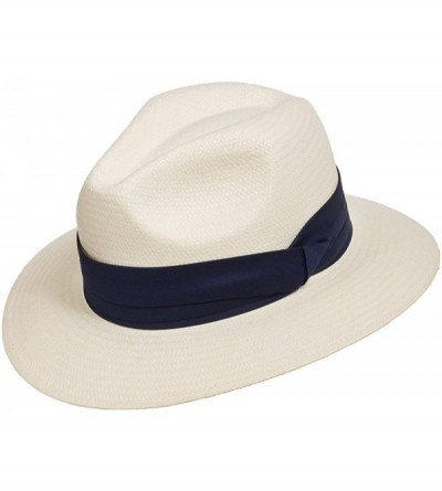 Fedoras Monte Cristo Straw Fedora Panama Hat - Ivory Straw With Navy Hatband - CY128M92SBL $47.91