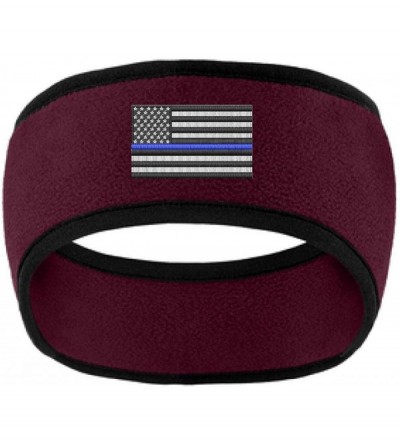 Cold Weather Headbands Thin Blue Line American Flag Police Law Enforcement 2 Tone Fleece Headband - COLOR CHOICE - Burgundy -...