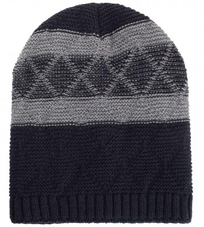 Skullies & Beanies Warm Oversized Chunky Soft Oversized Cable Knit Slouchy Beanie Winter Warm Knit Hat Skull Cap - Navy 2 - C...