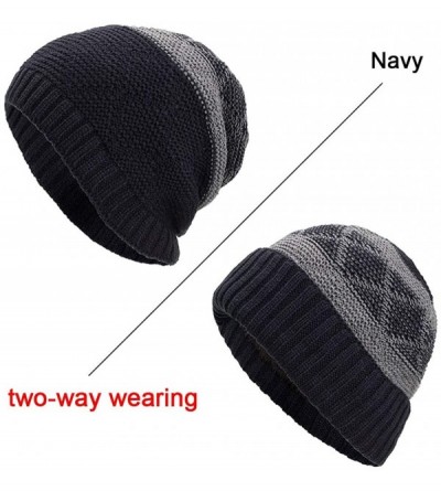 Skullies & Beanies Warm Oversized Chunky Soft Oversized Cable Knit Slouchy Beanie Winter Warm Knit Hat Skull Cap - Navy 2 - C...