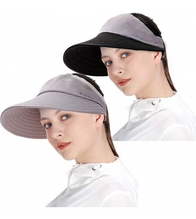 Sun Hats Sun Visor Hats for Women Large Brim Summer UV Protection Foldable Beach Cap - Black+grey - CQ18NQ320SD $28.05