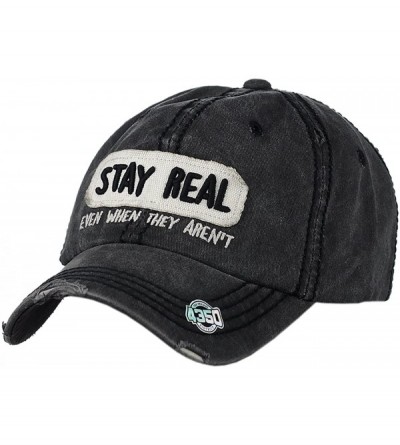 Baseball Caps Unisex Vintage Distressed Patched Phrase Adjustable Baseball Dad Cap - Stay Real- Black - CH186AI5952 $22.56