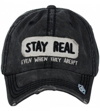 Baseball Caps Unisex Vintage Distressed Patched Phrase Adjustable Baseball Dad Cap - Stay Real- Black - CH186AI5952 $9.32