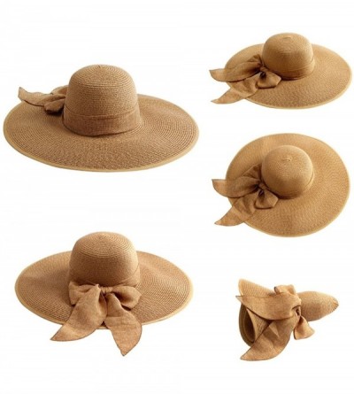Sun Hats Women Big Bowknot Straw Hat Floppy Foldable Roll Up Beach Cap Sun Hat - Brown - CT18D2WIXUI $14.38