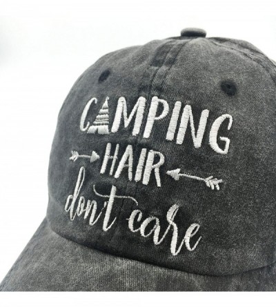Baseball Caps Women's Embroidered Camping Hair Don't Care Vintage Washed Dyed Dad Hat - Black - CK18GANL234 $17.08