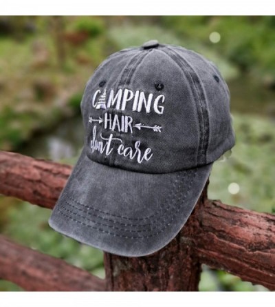 Baseball Caps Women's Embroidered Camping Hair Don't Care Vintage Washed Dyed Dad Hat - Black - CK18GANL234 $17.08