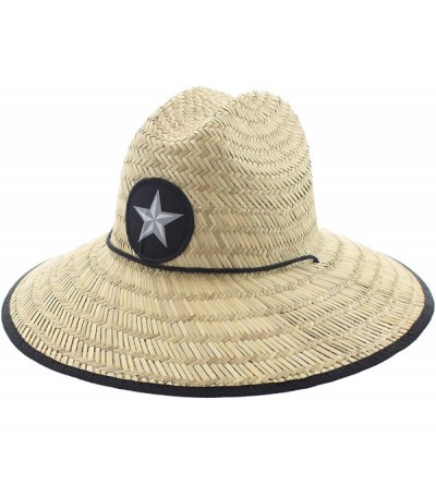 Sun Hats Men's Pierside Wide Brim Straw Sun Hat with Chin Cord - Black Lone Star - CM1847465KI $24.66
