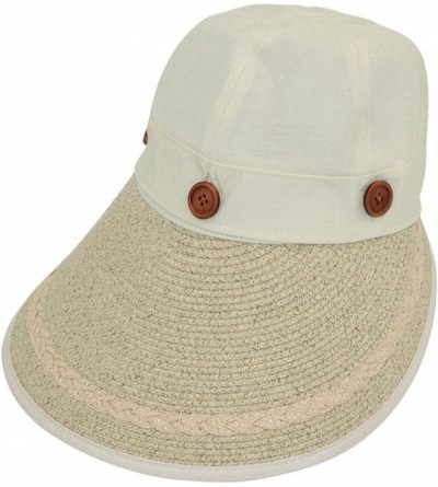 Sun Hats Women's Summer Sun Hat - Two in One Wide Brim Visor Cap - Straw Brim - Cream - CY11KU47XVR $28.62