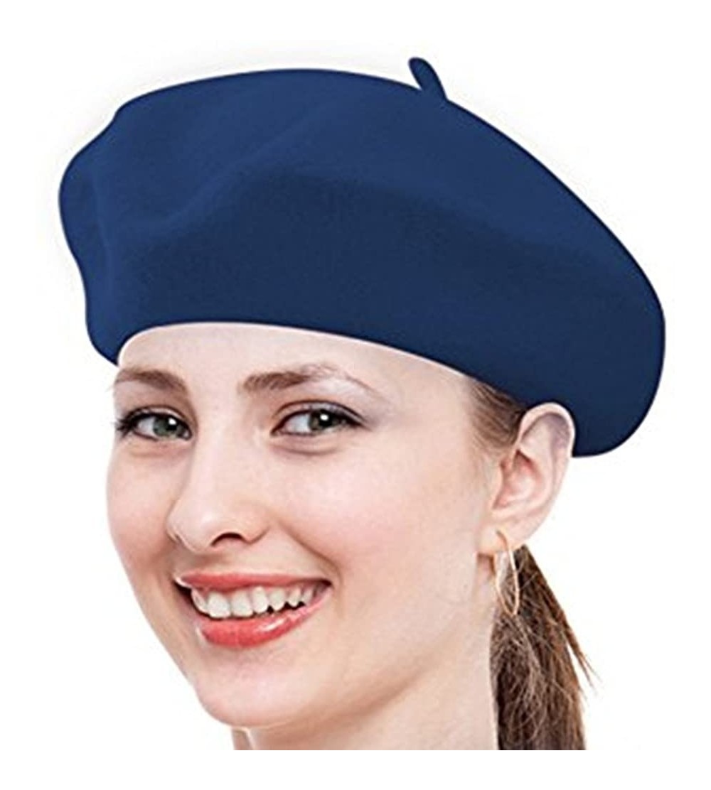 Berets Classic Lady Women Warm Wool Blend French Artist Beret Beanie Winter Hat Ski Cap - Navy - CI18MDLANLQ $7.30