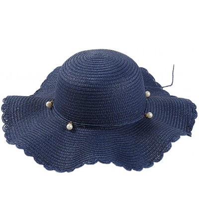 Sun Hats Folding Straw Hat Sun Visor Summer Beach Hats with Bow Tie XMZ06 - Navy Blue - CQ12FJAKCE5 $13.92
