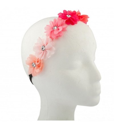 Headbands Multi Color Peach Pink Rainbow Floral Flower Crystal Stretch Headband Head Band - Black - CD123I2CFFL $7.63