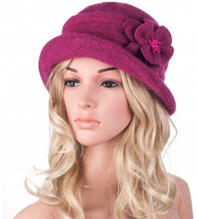 Berets Womens Gatsby 1920s Winter Wool Cap Beret Beanie Cloche Bucket Hat A299 - Hot Pink - C4126JZ5Y2P $18.51