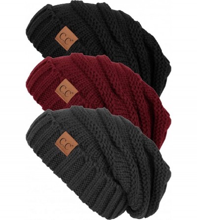 Skullies & Beanies Trendy Warm Oversized Chunky Cable Knit Slouchy Beanie Bundles - 3 Pack - Black- Burgundy- Melange Grey - ...
