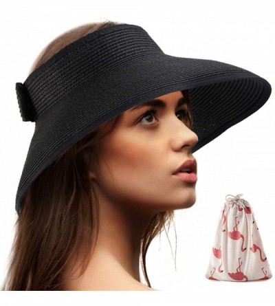 Visors Foldable Sun Visors for Women - Beach Hat Wide Brim Sun Hat Roll-Up Straw Hat - C218UIQ8DE7 $27.87