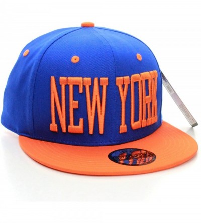 Baseball Caps USA Cities and States Flat Bill Block Script City Snapback Hat Cap - Royal Orange - CL11KI3LXIJ $13.63