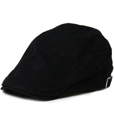 Newsboy Caps Men's Classic Cotton Flat Hat Ivy Gatsby Newsboy Driving Cap - Black - CW17YC0K5MA $10.60